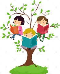 children reading in tree